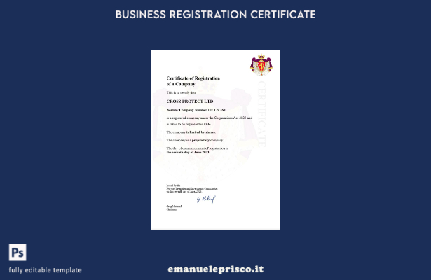 certificato di registrazione aziendale norvegese in stile verificato Modello Wor